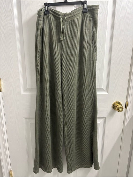 aerie Pants - Aerie Waffle Knit Wide Leg Sweatpants Large Olive Green Loungewear Comfort Cozy
